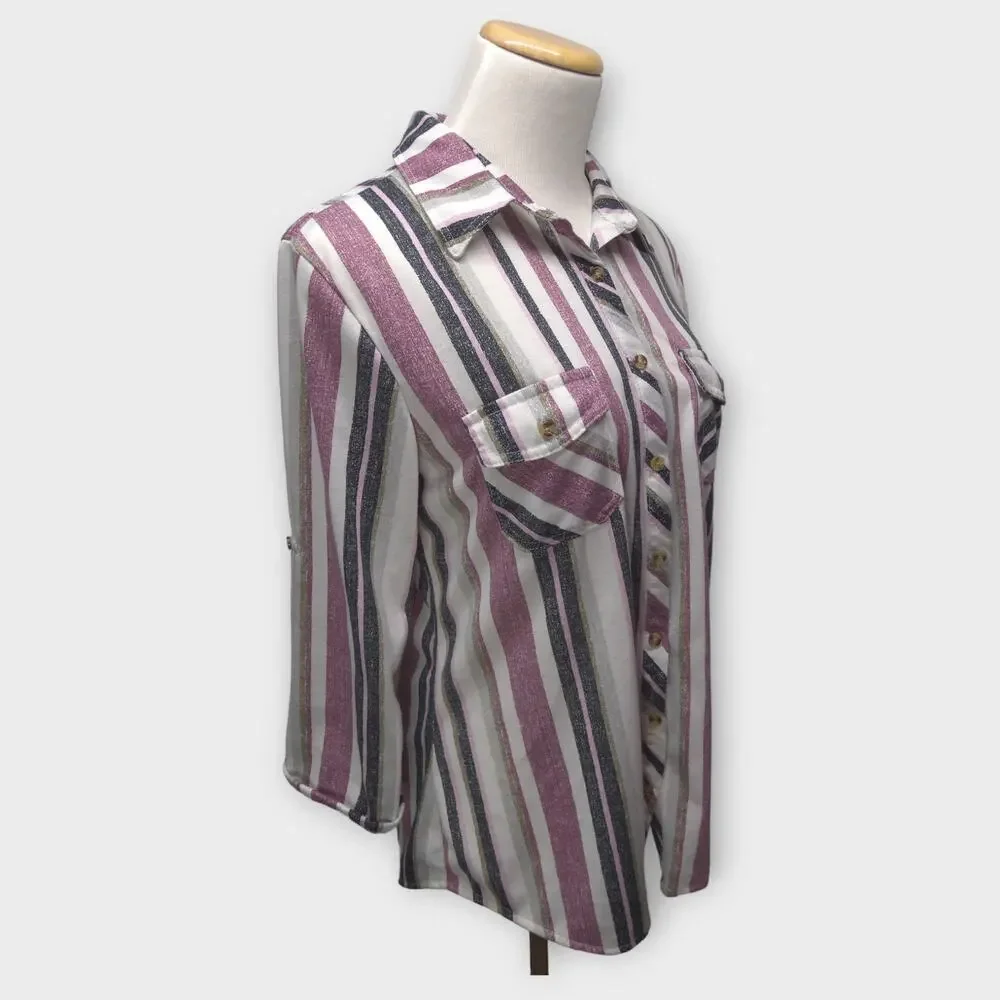 Women's Eden & Olivia Striped Button Up Blouse Size Medium - Picture 9 of 9